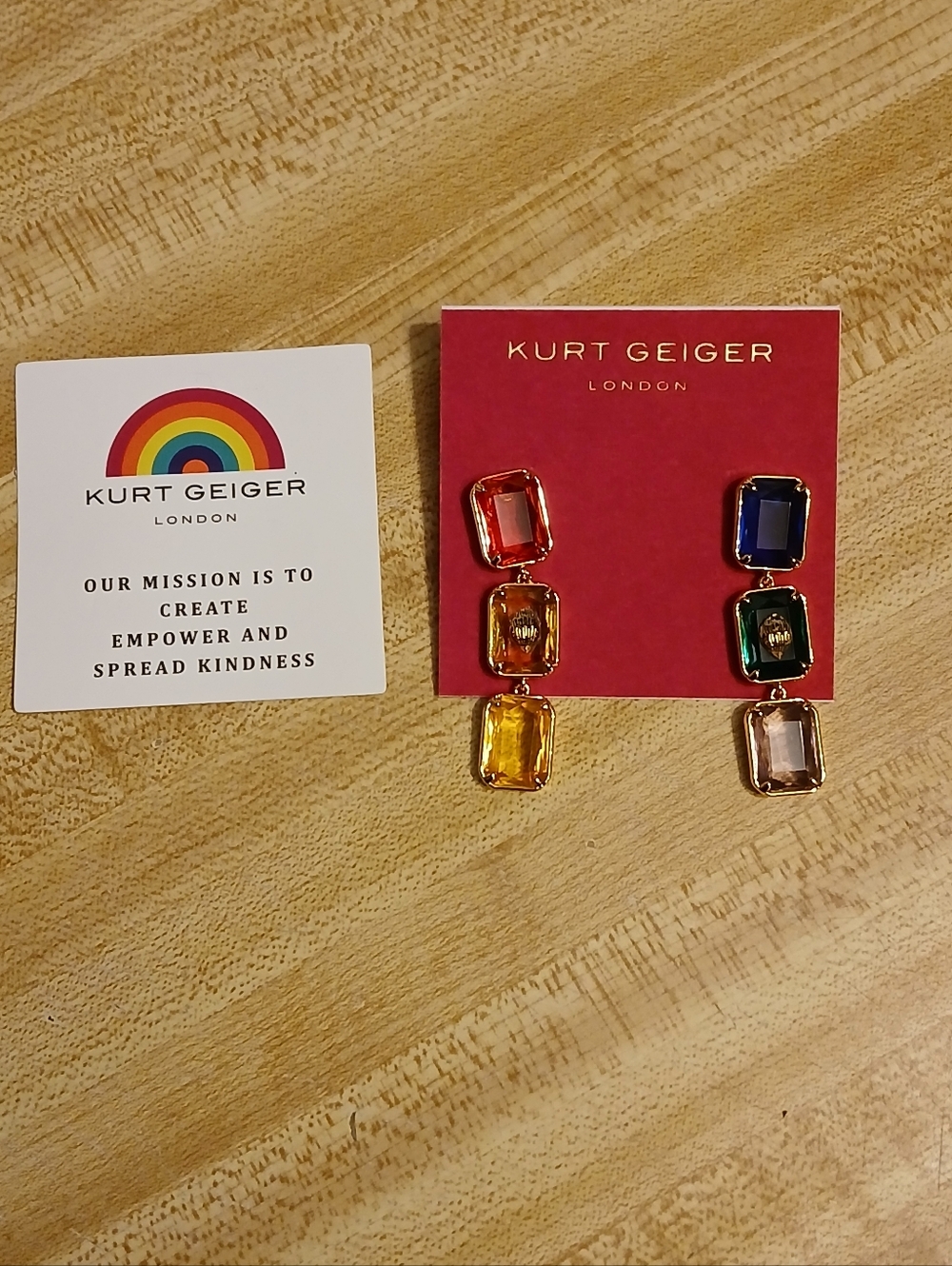 Kurt Geiger NWT Glass Stone Dangle Statment Earrings & Dustbag